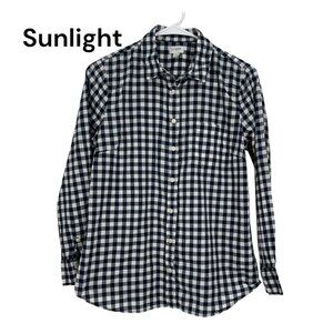 J.Crew Womens Navy & White Gingham Button-Up Shirt SZ MP 100% Cotton Long Sleeve